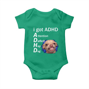 Funny ADHD Dog Meme Baby Onesie Attention Deficit Hey Dog Humor Lovers TS10 Irish Green Print Your Wear