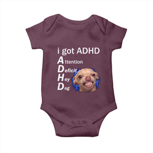Funny ADHD Dog Meme Baby Onesie Attention Deficit Hey Dog Humor Lovers TS10 Maroon Print Your Wear