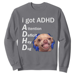 Funny ADHD Dog Meme Sweatshirt Attention Deficit Hey Dog Humor Lovers TS10 Charcoal Print Your Wear