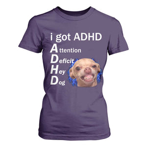 Funny ADHD Dog Meme T Shirt For Women Attention Deficit Hey Dog Humor Lovers TS10 Purple Print Your Wear