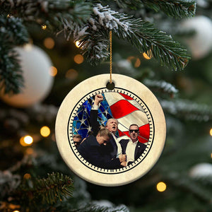 Trump 2024 Christmas Ornament with Raised Fist Stained Glass American Pride Keepsake TS10 Print Your Wear