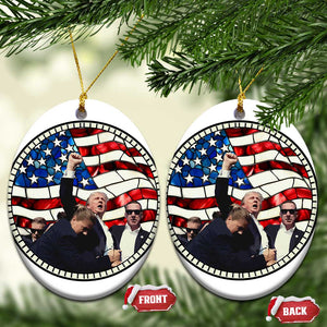 Trump 2024 Christmas Ornament Trump Shot Fist Pump Fight Fight Fight Stained Glass TS10 Oval Stained Glass Print Your Wear