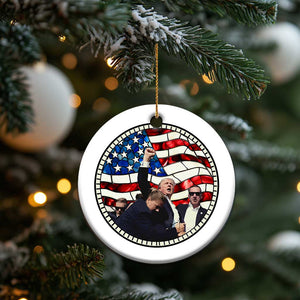 Trump 2024 Christmas Ornament Trump Shot Fist Pump Fight Fight Fight Stained Glass TS10 Print Your Wear