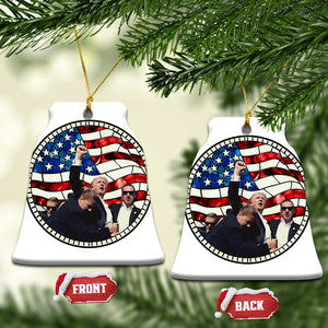 Trump 2024 Christmas Ornament Trump Shot Fist Pump Fight Fight Fight Stained Glass TS10 Bell Flake Stained Glass Print Your Wear