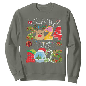 New Year 2025 Sweatshirt Merry Christmas Good Bye 2024 Hello 2025 TS10 Military Green Print Your Wear