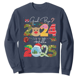 New Year 2025 Sweatshirt Merry Christmas Good Bye 2024 Hello 2025 TS10 Navy Print Your Wear