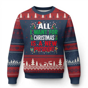 All I Want for Xmas Is A New President Ugly Christmas Sweater Subtle FDT Sarcastic Holiday TS10 Navy Red Print Your Wear