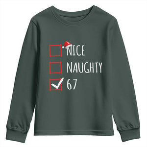 67 Christmas Youth Sweatshirt Funny Nice Naughty Six Seven 6 7 Meme Brain Rot TS10 Dark Forest Green Print Your Wear