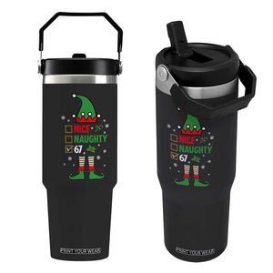 67 Christmas Flip Straw Tumbler Funny Six Seven Meme Brainrot Nice Naughty 6 7 Elf Custome TS10 One Size: 30 oz Black Print Your Wear