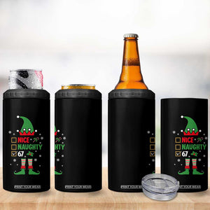 67 Christmas 4 in 1 Can Cooler Tumbler Funny Six Seven Meme Brainrot Nice Naughty 6 7 Elf Custome TS10 Print Your Wear