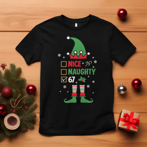 67 Christmas T Shirt Funny Six Seven Meme Brainrot Nice Naughty 6 7 Elf Custome TS10 Black Print Your Wear