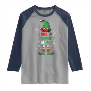 67 Christmas Raglan Shirt Funny Six Seven Meme Brainrot Nice Naughty 6 7 Elf Custome TS10 Sport Gray Navy Print Your Wear