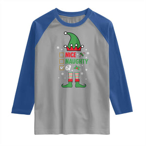 67 Christmas Raglan Shirt Funny Six Seven Meme Brainrot Nice Naughty 6 7 Elf Custome TS10 Sport Gray Royal Print Your Wear