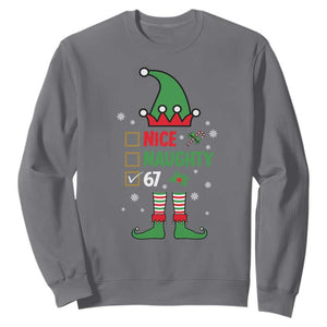 67 Christmas Sweatshirt Funny Six Seven Meme Brainrot Nice Naughty 6 7 Elf Custome TS10 Charcoal Print Your Wear