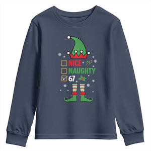 67 Christmas Youth Sweatshirt Funny Six Seven Meme Brainrot Nice Naughty 6 7 Elf Custome TS10 Navy Print Your Wear