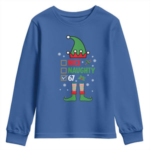 67 Christmas Youth Sweatshirt Funny Six Seven Meme Brainrot Nice Naughty 6 7 Elf Custome TS10 Royal Blue Print Your Wear