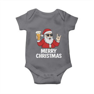 Merry Christmas Funny Santa Drinking Beer Baby Onesie TS10 Charcoal Print Your Wear