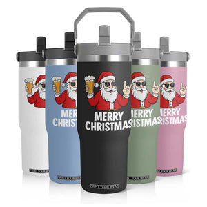 Merry Christmas Funny Santa Drinking Beer Flip Straw Tumbler TS10 Print Your Wear