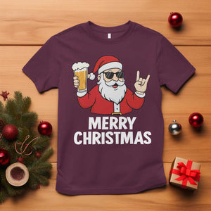 Merry Christmas Funny Santa Drinking Beer T Shirt TS10 Maroon Print Your Wear