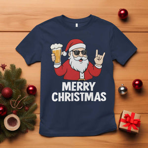 Merry Christmas Funny Santa Drinking Beer T Shirt TS10 Navy Print Your Wear