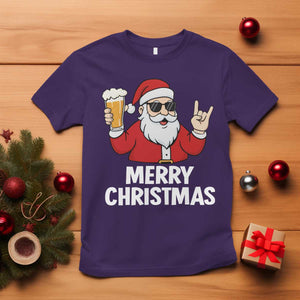 Merry Christmas Funny Santa Drinking Beer T Shirt TS10 Purple Print Your Wear