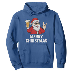 Merry Christmas Funny Santa Drinking Beer Hoodie TS10 Royal Blue Print Your Wear