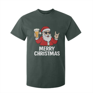 Merry Christmas Funny Santa Drinking Beer T Shirt For Kid TS10 Dark Forest Green Print Your Wear