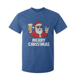 Merry Christmas Funny Santa Drinking Beer T Shirt For Kid TS10 Royal Blue Print Your Wear