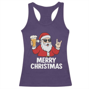 Merry Christmas Funny Santa Drinking Beer Racerback Tank Top TS10 Purple Print Your Wear