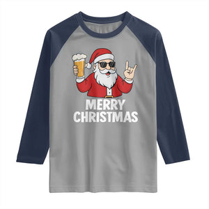 Merry Christmas Funny Santa Drinking Beer Raglan Shirt TS10 Sport Gray Navy Print Your Wear