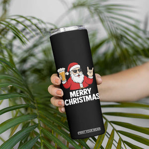 Merry Christmas Funny Santa Drinking Beer Skinny Tumbler TS10 Print Your Wear