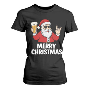Merry Christmas Funny Santa Drinking Beer T Shirt For Women TS10 Black Print Your Wear
