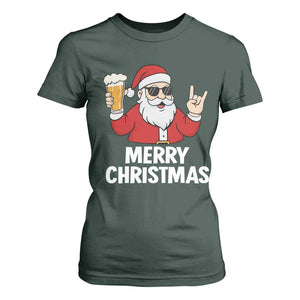 Merry Christmas Funny Santa Drinking Beer T Shirt For Women TS10 Dark Forest Green Print Your Wear