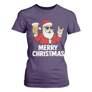 Merry Christmas Funny Santa Drinking Beer T Shirt For Women TS10 Purple Print Your Wear