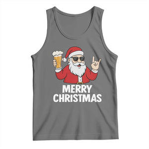 Merry Christmas Funny Santa Drinking Beer Tank Top TS10 Black Heather Print Your Wear