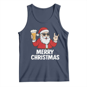 Merry Christmas Funny Santa Drinking Beer Tank Top TS10 Navy Print Your Wear