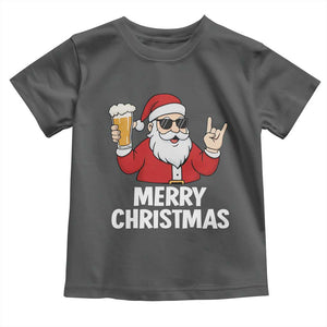 Merry Christmas Funny Santa Drinking Beer Toddler T Shirt TS10 Dark Heather Print Your Wear