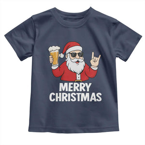 Merry Christmas Funny Santa Drinking Beer Toddler T Shirt TS10 Navy Print Your Wear