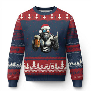 Bigfoot Xmas Ugly Christmas Sweater Most Wonderful Xmas Sasquatch Beer TS10 Navy Red Print Your Wear