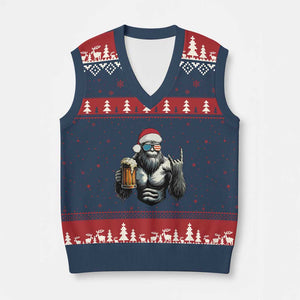 Bigfoot Xmas V-Neck Knit Sweater Vest Most Wonderful Xmas Sasquatch Beer TS10 Navy Red Print Your Wear