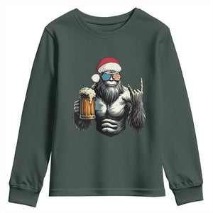 Bigfoot Christmas Youth Sweatshirt Most Wonderful Xmas Sasquatch Beer TS10 Dark Forest Green Print Your Wear