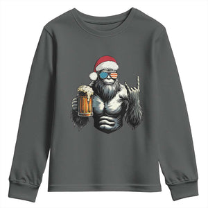 Bigfoot Christmas Youth Sweatshirt Most Wonderful Xmas Sasquatch Beer TS10 Dark Heather Print Your Wear
