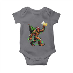 Santa Bigfoot Christmas Tree Baby Onesie Xmas Lights Funny Sasquatch Beer TS10 Charcoal Print Your Wear