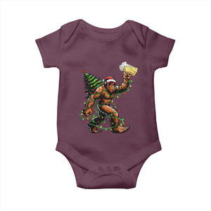 Santa Bigfoot Christmas Tree Baby Onesie Xmas Lights Funny Sasquatch Beer TS10 Maroon Print Your Wear