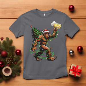 Santa Bigfoot Christmas Tree T Shirt Xmas Lights Funny Sasquatch Beer TS10 Charcoal Print Your Wear