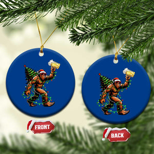 Santa Bigfoot Christmas Tree Ceramic Ornament Xmas Lights Funny Sasquatch Beer - Print Your Wear