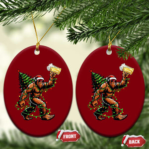 Santa Bigfoot Christmas Tree Ceramic Ornament Xmas Lights Funny Sasquatch Beer - Print Your Wear
