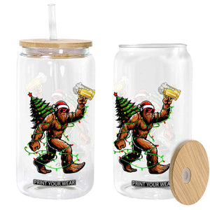Santa Bigfoot Christmas Tree Glass Can Xmas Lights Funny Sasquatch Beer TS10 Print Your Wear