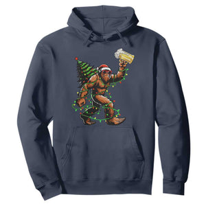 Santa Bigfoot Christmas Tree Hoodie Xmas Lights Funny Sasquatch Beer TS10 Navy Print Your Wear
