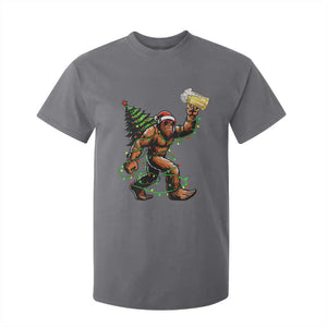 Santa Bigfoot Christmas Tree T Shirt For Kid Xmas Lights Funny Sasquatch Beer TS10 Charcoal Print Your Wear